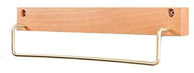 TentHome Handtuchhalter Handtuchstange Selbstklebend Badetuchstange Messing Küchenleiste Küchenhelfer Hängeleiste Wandgarderobe Holz Bad Küche Spültuchhalter Buchenholz, 60cm-Ohne Bohren