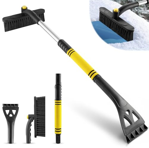 LivTee 32 Snow Brush and Ice Scrapers for Car Windshield, Extendable Car Snow Accessories with Foam Grip, Brush Supports 360 Degree Rotation, Car Winter Removal Tool for Cars, Trucks, SUVs