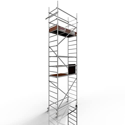 ALTEC Rollfix 2.0 Rollgerüst fahrbar, 6m Arbeitshöhe, inkl. Wandanker | Fahrbares Gerüst aus Aluminium, Baugerüst zertifiziert, 200 kg/m² Traglast, DIN EN 1004-1, ISO 9001:2015