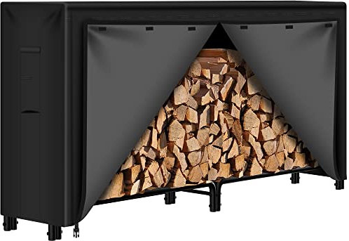 Amagabeli 244cmx61cmx107cm kaminholzregal Aussen Holzregal mit Schutzabdeckung Bennholzregal Außen Wasserdichtes Feuerholzregal außen für Holz Stapelregal Lagerung Holz Geeignet für Terrasse Lagerung