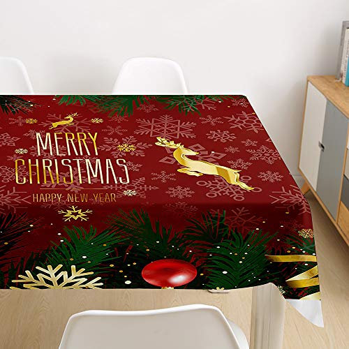 Ouduo Weihnachtstischdecke Wasserdicht Polyester Rechteckig Fleckschutz Abwaschbar Mehrzweck Bedruckte Tischdecke für Home Küche Dekoration (Rot,140x140cm)