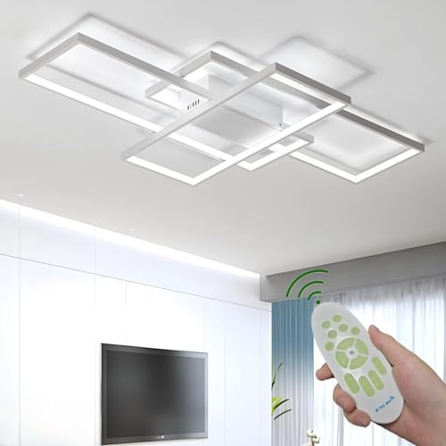 LED Lámpara De Techo De Salón Luz De Techo De Comedor Moderno Regulable Control Remoto Dormitorio Decoración Araña De Techo Cocina Creativa Estudio Balcón Pasillo Corredor Luces,Blanco,140x80x6.5cm