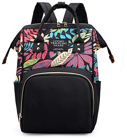 MiduoHu Große Kapazität Baby Windel Wickeltasche Rucksack Mama Rucksack Stilvolle Drucken WasserdichtMulti-Funktion Auf dem Kinderwagen für Mama/Papa Reisen mit Baby aufgehängt (Color : Black)