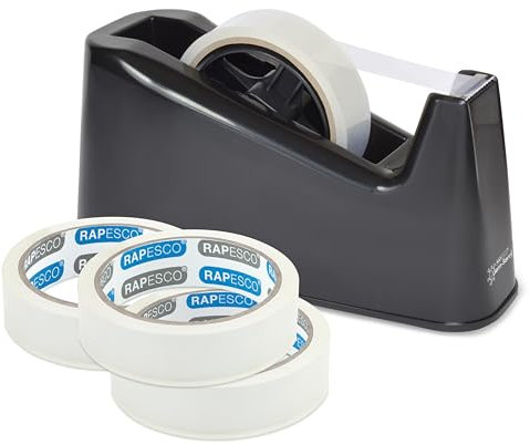 Rapesco 1639 500 Dispenser per Nastro Adesivo con 4 Rotoli di Nastro, Nero