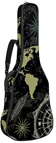 107 cm Gitarrentasche Gitarrentasche Rucksack für E-Gitarre, Akustik-Bass, Konzertgitarre, Ukulele, Mandoline, Vintage-Globus, Weltkarte