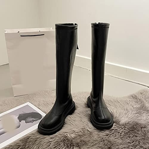 ZXCN Muslo Alto Botas Plataformas Mujeres Slim Sole Sole Botas Altas Roditas Zapatos Mujeres Negro Invierno Larga Motocicleta Botas
