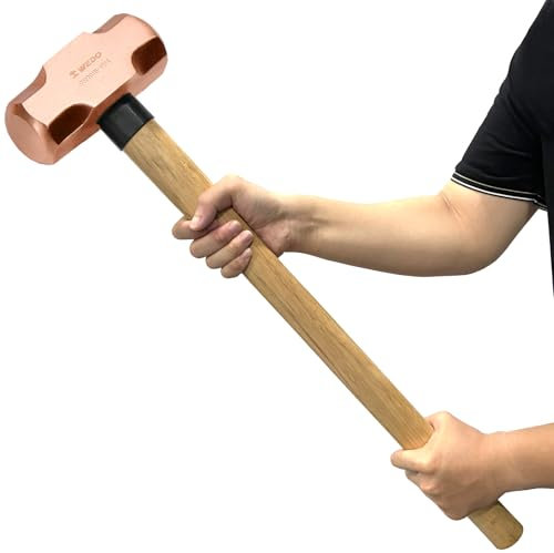 WEDO 6400g(14lb) Copper Sledge Hammer with Hickory Wooden Handle, DrillingHammers, Club Hammer, Long Shock Absorbing Non Slip Handle,Hardened Hammerhead, Length 800mm(32),Die-Forged