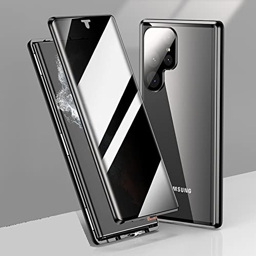 CeeEee Anti-Peep Hülle für Samsung Galaxy S22 Ultra 5G 360 Grad Schutz Case Doppelseiten aus gehärtetem Glas Stark Magnetisch mit Metall Stoßfänger Handyhülle - Schwarz