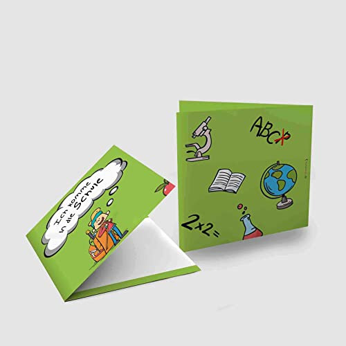 Kartenkuss 8 x Einladungskarten zur Einschulung mit passenden Umschlägen, Einladung zum Schulanfang im Set zu 8 Stk. Viele neue Sachen Design