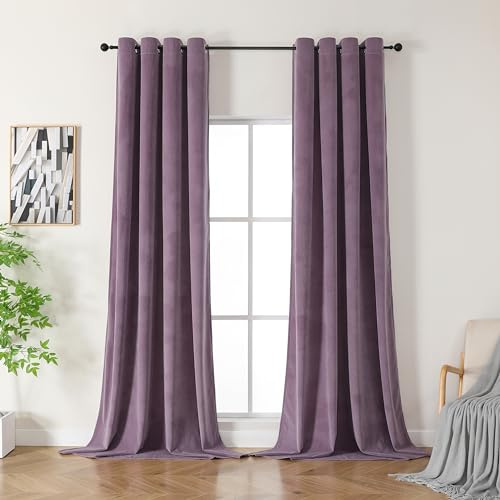 CUCRAF Samtvorhang mit Ösen 2er Set, blickdichte und lichtundurchlässige Vorhänge, H 225x B 140cm, luxuriöse wärmeisolierende Vorhänge für Wohnzimmer und Schlafzimmer (Hellviolett)