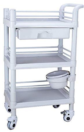 AUNEVN Chariots Mobiles, Ménage Servant Panier 3-Étagères Rouleaux de Beauté Salon de Beauté Chariot Médical Sur Roues Avec Tiroir Abs, Conception de Freins, Godet de Saleté, Charge de Charge 60 Kg/W