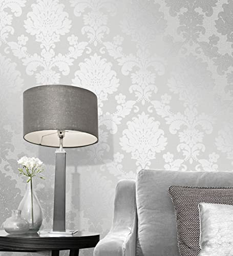 GAULAN 680110 Papier peint damas moderne luxueux métalisé texture en relief pour mur salon chambre couloir salle à mange tête de lit hall d'entrée - Rouleaux de 10 m x 0,53 m