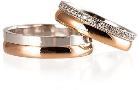 Set di fedi nuziali placcate in oro rosa Coppia di fedi nuziali abbinate Set personalizzato per uomo e donna in argento