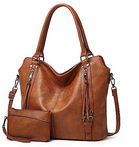 TANTOMI Handtasche Damen, Elegante Vintage Umhängetasche Groß, Weiche Schultertasche Set Damen Crossbody Shopper Tasche mit Abnehmbarem Schulterriemen, Braun