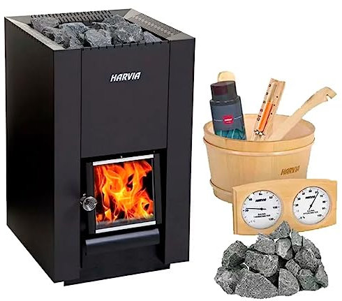 Harvia Linear 18 stufa per sauna a legna con 2. Pomice con set di accessori Harvia
