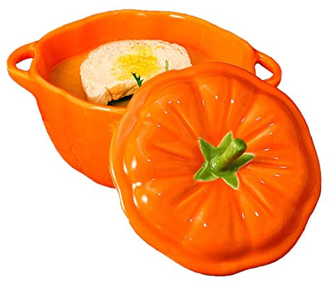 LAVAMI con Asas y Tapa, tazón de Cereal con Forma de Calabaza de Porcelana de Cebolla de cerámica de 14 oz, Apto for microondas y Horno