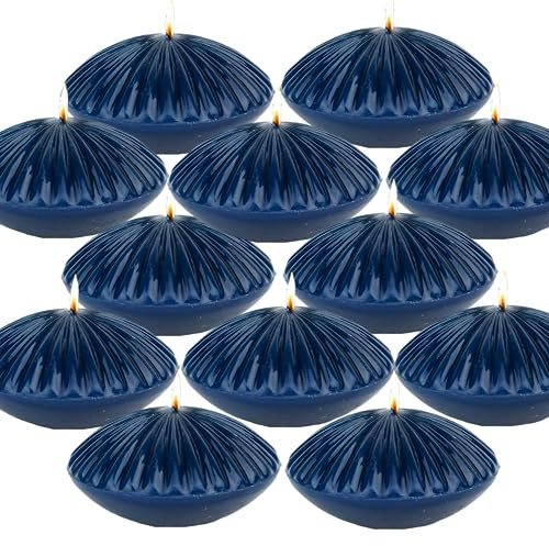 LPUSA 10 Hour Navy Floating Candles Large 3，Unscented Romantic Tealight Ribbed Candles for Cylinder Vases，Centerpieces at Wedding, Party, Pool, Holidays, Set of 12