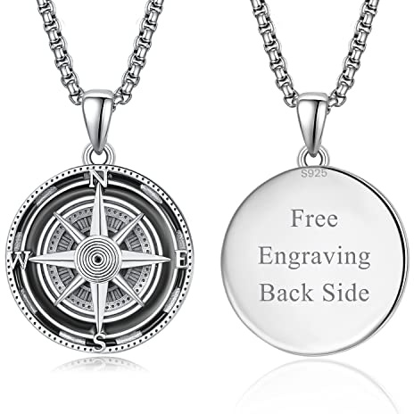 KINGWHYTE Kompass Halskette Herren S925 Sterling Silber Kompass Anhänger Geburtstag Geschenke Graduierung Schmuck für Männer Frauen