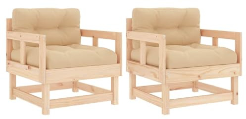 vidaXL Sillones de jardín con Cojines 2 uds Madera Maciza de Pino, sillón de Descanso, Silla de jardín, sillón de Patio, sillón de Relax