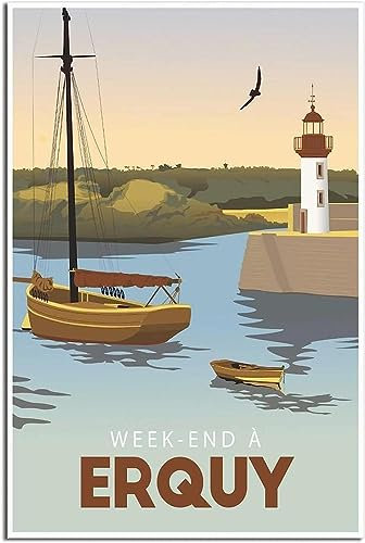 Dekorative Gemälde Erquy Boot Frankreich Vintage Reise Poster Wandgemälde Malerei Home Decor Kunst Wandbild Leinwand Ungerahmt 30x45cm