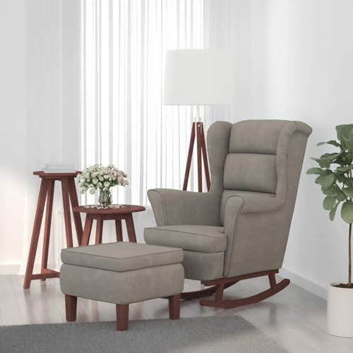 Festnight Relaxsessel Schaukelstuhl Sessel Schaukelsessel Schwingstuhl mit Hocker stillsessel mit hocker relaxstuhl lesesessel fernsehsessel Hellgrau-2 Mit Hocker