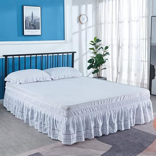 Jupe de lit absolument magnifique jupe de lit blanche brodée bien faite à volants tissu résistant aux plis et à la décoloration - 38 cm (couleur : blanc, taille : 140 x 190 x 38 cm)