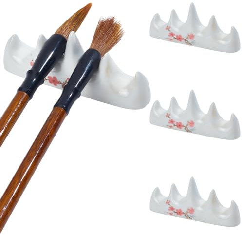 WEBEEDY 4 Stück Pinselhalter Kalligraphie-Pinselablage Ständer Pflaumenblüten-Keramikpinsel Stifthalter Für Zuhause Büro Desktop-Dekoration Chinesische Kalligraphie Malerei Schreibpraxis