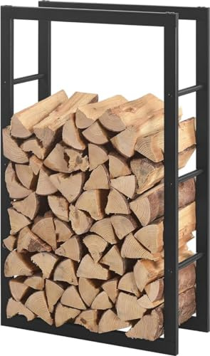 SMH LINE® Vedhylla, vedhylla, inomhus, utomhus, stabil metall, vattentät och brandsäkert träskydd, öppen spis, stapelstöd, ved, trälager, svart (125 x 60 x 25 cm)