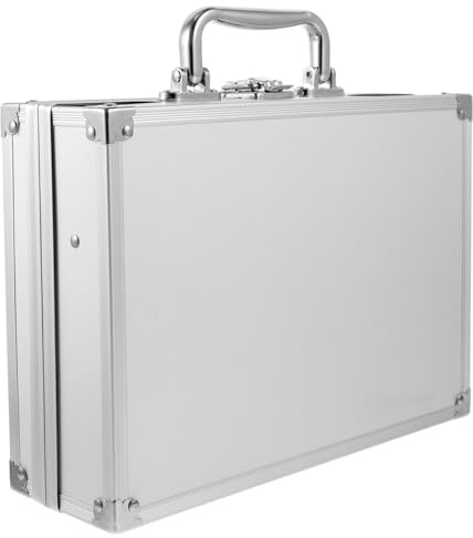 Housoutil Aluminum Briefcase with Lock, Metal Silver Briefcase, Handheld Aluminum Storage Box, Toolbox Case with Handle for Travel Luggage Cash Storage Parts and Medications