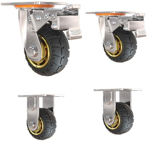 Schwerlastrollen, Transportrollen Mit Bremse, Gummi Rollen, für Rollbrett Werkstatt Schwere Möbel Palettenmöbel Rollwagen Räucherschrank Werkzeugwagen (Size : 8in(2non-steerable 2with brakes))