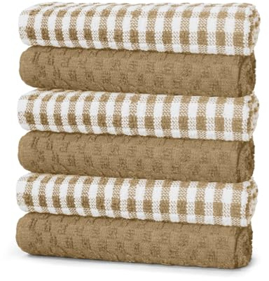 ZZZMRH Pack of 6 Beige kitchen towels cotton Terry towelling Tea towels. Highly absorbent Dish and Bar towels, Cotton dish cloths for washing up