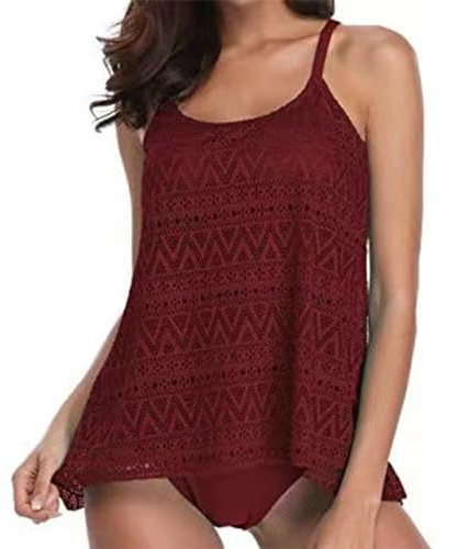 KBOPLEMQ Tankini Mujer Tallas Grandes Traje de Baño Abdomen Push Up Parte Superior con Bañador Push Up Acolchado Parte Superior con Slip Playa Swimsuits Traje de Baño de Dos Piezas Conjunto de Traje