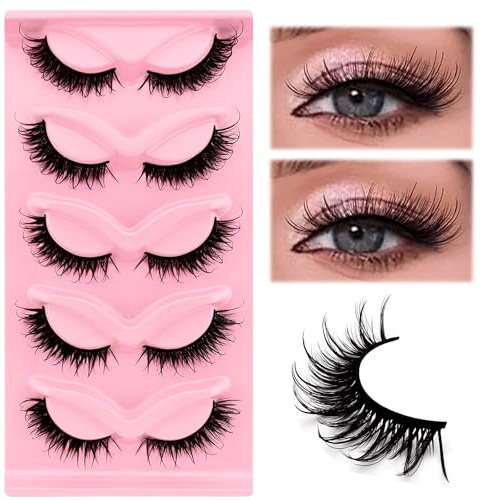 Falsche Wimpern Wispy Cat-Eye Wimpern Wet Look Curly Fox Eye Künstliche Wimpern 18mm lang Dramatische Engelsflügel Wimpernlift Falsche Wimpern 5 Paare Pack (Wet-D36)