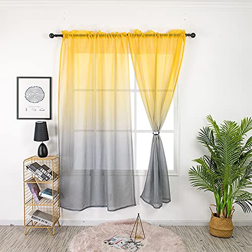 SCHOAL Gardinen mit Tunnelzug Transparente Vorhänge Leinen Fensterschal Modern Farbverlauf Wohnzimmer BxH 140x175cm 1 Stück Gelb-Grau