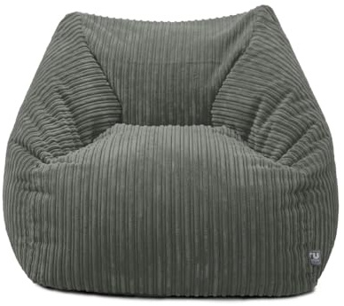 rucomfy Adult Large Armchair Beanbag - Soft Corduroy - Slate Grey | Premium Pre-Filled Beanbag Chair For Lounging - Machine Washable Soft Corduroy Fabric - Durable Ergonomic Seat - 80x95x88cm