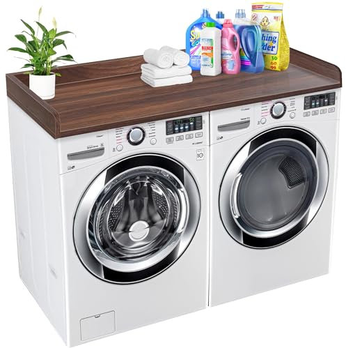 Royxen Washer Dryer Countertop with Solid Wood Core,54“W x 27.5D Laundry Countertop with Edge Rails,Washer and Dryer Topper for Laundry Room Organization(Walnut)