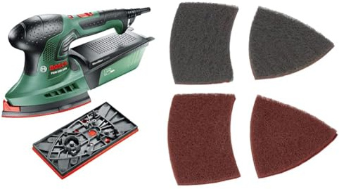 Bosch Home and Garden Multi-Sander PSM 200 AES (200 W, 2X Sanding Papers, Rectangular Sanding Plate, in case) [Energy Class A] + Cleaning Fleece Set (2-Piece)