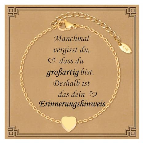Gamtic Damen Armband Herz Edelstahl Vergoldet - 18 Karat Vergoldet Herz Armbänder Armkette Verstellbare, Geschenk für Freundin Mutter Ehefrau Tochter für Weihnachten Muttertag Geburtstag Valentinstag