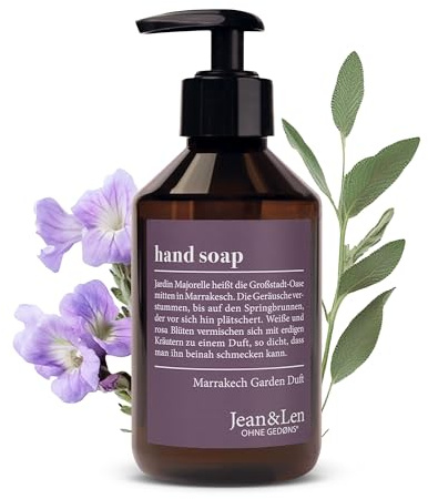 Jean & Len Savon mains Marrakech Garden, nettoie les mains sollicitées, pour un usage quotidien, savon liquide en distributeur, parfum chaud et apaisant, végane, 250 ml