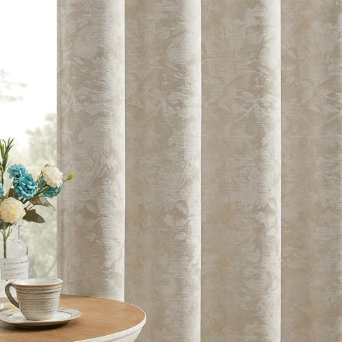 Beauoop Jacquard-Verdunkelungsvorhänge mit Blumenmuster, 244 cm lang, 2 Paneele für Schlafzimmer, Wohnzimmer, Taupe, Blume, Chenille, Raumverdunkelung, wärmeisoliert, schalldicht, Ösen,