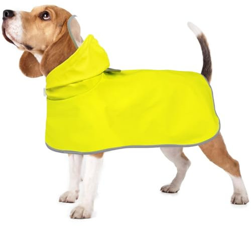 Kuoser Hunde-Regenmantel, S, wasserdichter Hundemantel mit reflektierendem Rand, leichter Haustier-Regenzupf, Outdoor-Windbreaker, atmungsaktive Welpenjacke, Gelb