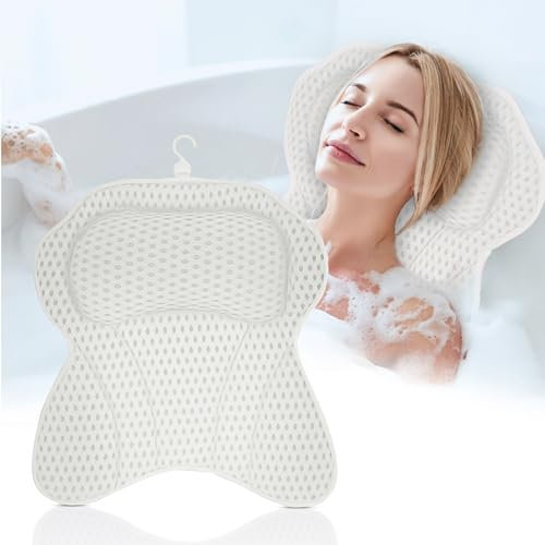 LEODERA Badewannenkissen Weiß L - Badekissen für Badewanne - ergonomisches Nackenkissen für die Badewanne - Badekissen mit 6 extra starken Saugnäpfen - Badewannen Zubehör