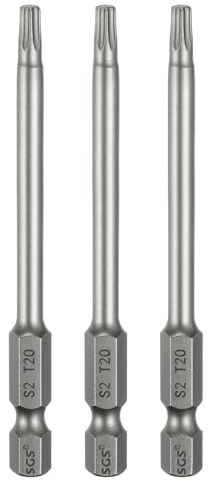 sourcing map Lot de 3 embouts de tournevis à tête Torx T20 6,35 mm Tige hexagonale 80 mm de long Magnétique sans trou Inviolable 6 points Étoile Tournevis visseurs industriels
