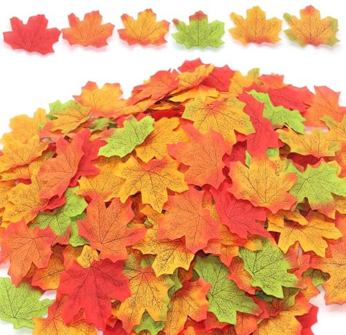 Decoraciones de hojas de arce otoñales, 300 piezas de hojas falsas de otoño de otoño, hojas de arce artificiales para decoración, manualidades de Acción de Gracias