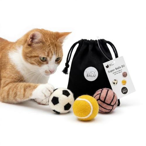 LucyBalu® Super Balls Set 3 palline in feltro di lana per gatti I European