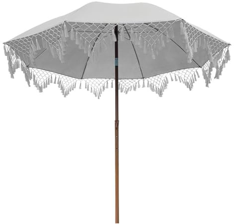 YCBTPS 2m Runder Sonnenschirm Mit Fransen, Gartenschirm Klappbarer Romantischer, Strandschirm Schirm UV Schutz Mit Neigungsfunktion, Groß Tischschirm