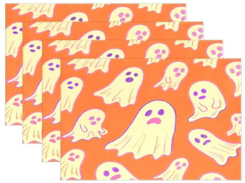 Happy Halloween Orange Washable placemats for Dining Table Reusable Place mats Burlap Chargers for Dinner Plates Plastic 12 x 18 Set of 4 Indoor&Outdoor