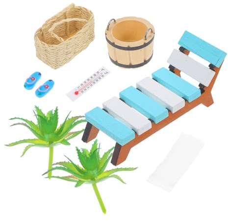 Kisangel Mini Holz Liegestuhl Modell Puppenhaus Miniaturmöbel Strandstil Deko für DIY Mikro Landschaft Sommerliche Strand Szenerie Handliche Miniatur für Kreative Gestaltung