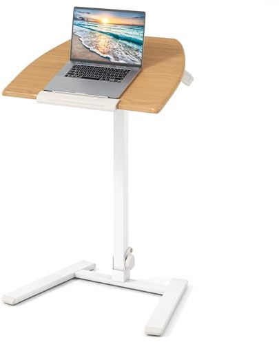 COSTWAY Sidobord höjdjusterbart med hjul, ståbord med 90° lutande bordsskiva, fällbart ståbord, laptopbord för vardagsrum, sovrum, 65 x 49 cm