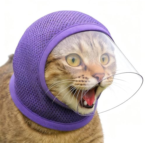 Rechory Cat Muzzle,Breathable Adjustable Anti Bite Mesh Cover | Cat Grooming Muzzle Head Cover - for Home Pet Costumes Nail Trimming Protection Bite Chewing Restraint